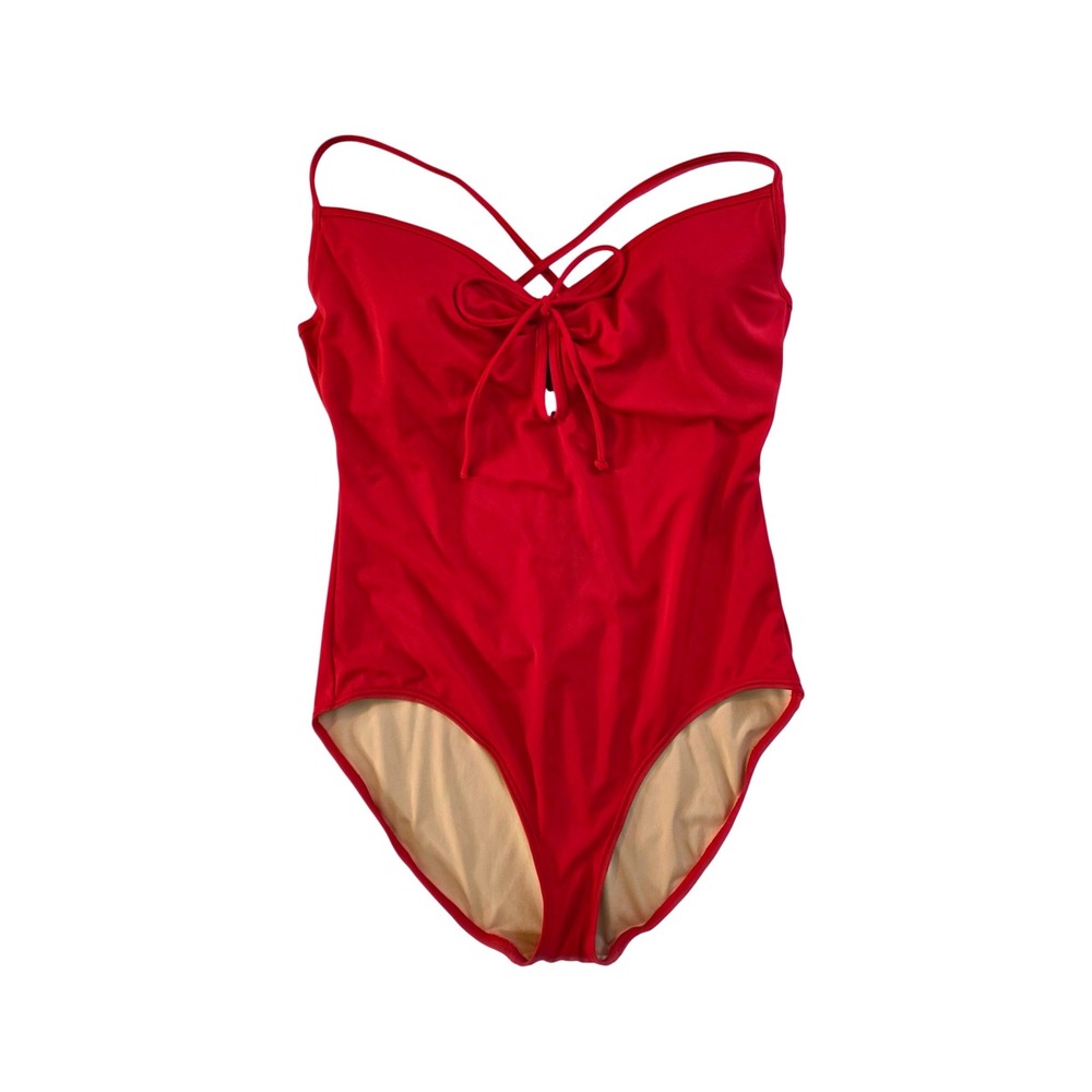 Victorias Secret Red 1pc Swimsuit Keyhole 14B Tie Hi Cut Open Back Vtg 226474051